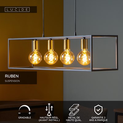 Lucide RUBEN - Suspension - 4xE27 - Noir